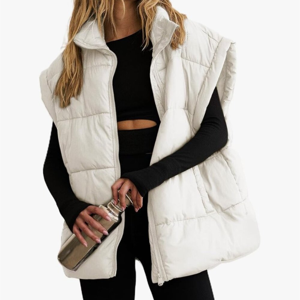White Oversized Quilted Puffer Vest